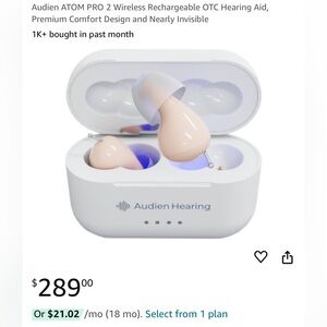 Audien ATOM PRO 2 Wireless Rechargeable OTC Hearing Aid